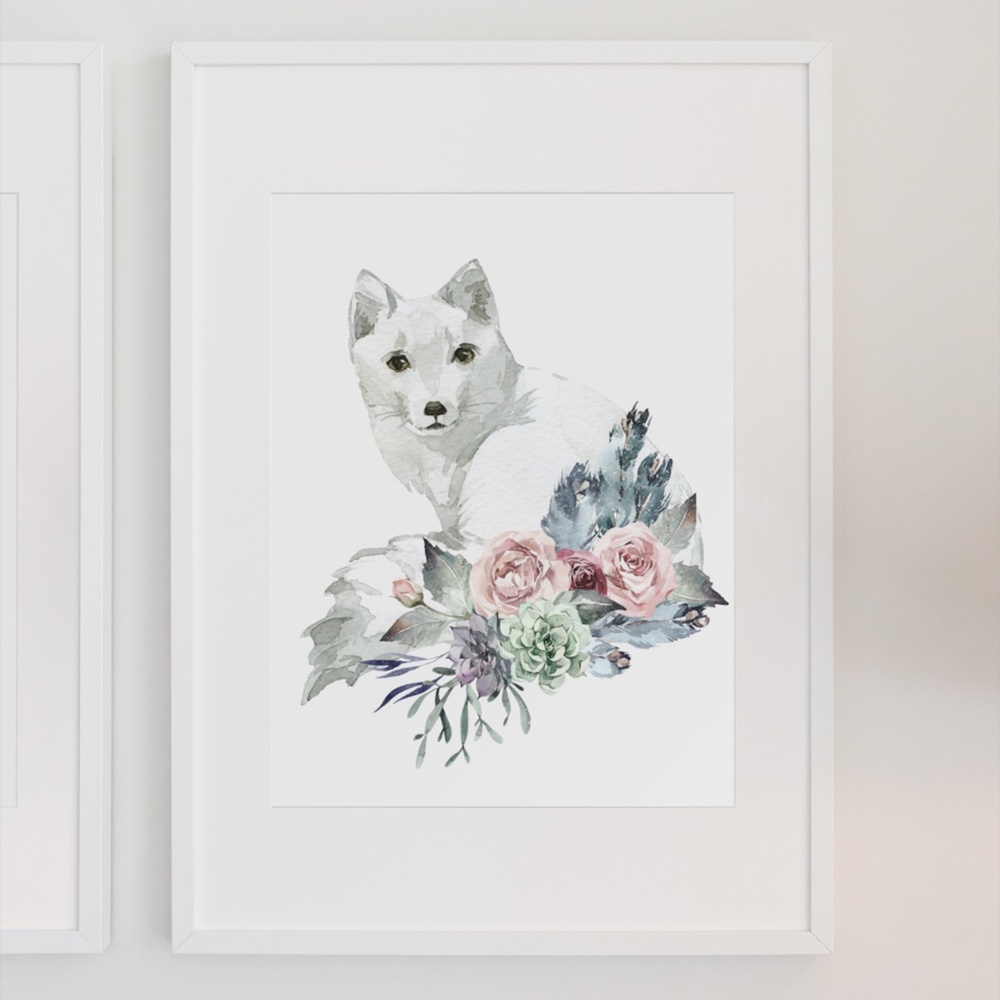 Arctic Fox Watercolor Wall Art Print Poster Illustration Unframed - Picture 5 of 9
